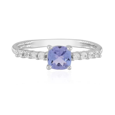 Cavill - Elegante Zilveren Ring met Tanzaniet 0,54 ct & Zirkonia 0,17 ct - 925 Sterling Zilver Platina Coating - Antiek Kussen Geslepen Sieraad