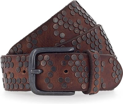 b.belt Leren riem 40 mm Full Leather Belt With Mixed Rivets W100 Mid Brown bruine