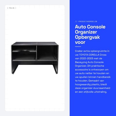 Dailygoods- Console Organizer Hoogwaardige Kunststof - Auto Organizer Achterbank - Auto Organizer Kofferbak - Auto Vuilbak - Geschikt voor T0Y0TA C0R0LLA Cross 2022-2023 - Duurzaam en Milieuvriendelijk