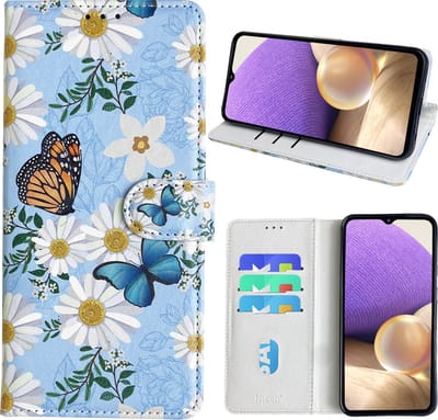 Hoesje geschikt voor Samsung Galaxy A32 5G Bookcase met Bloemen vlinder print