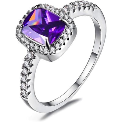 Luxe Dames Meisje Grote Kristal CZ Steen Ring Kleur Wit Blauw Paars Groen Trouwringen Voor Vrouwen 11 white