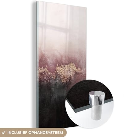 MuchoWow® Glasschilderij 60x120 cm - Schilderij acrylglas - Glitter - Goud - Abstract - Foto op glas - Schilderijen