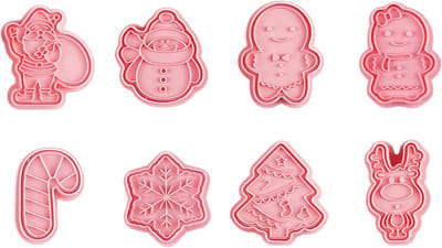 Set van 8 Kerstvormpjes voor Koekjes, Plastic Koekjesuitsteekvormen, 3D Mallen voor Kinderen, Perfect voor Kerstfeest en Bakplezier