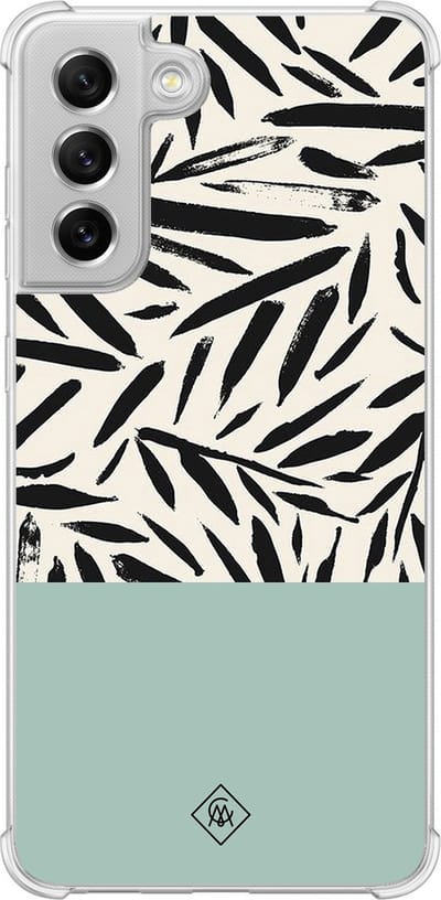 Casimoda® hoesje - Geschikt voor Samsung Galaxy S21 FE - Abstract Mint Palms - Shockproof case - Extra sterk - Siliconen/TPU - Mint, Transparant