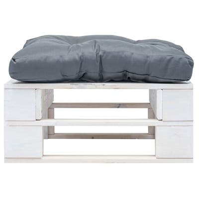 vidaXL - Tuinpoef - met - grijs - kussen - pallet - hout - wit