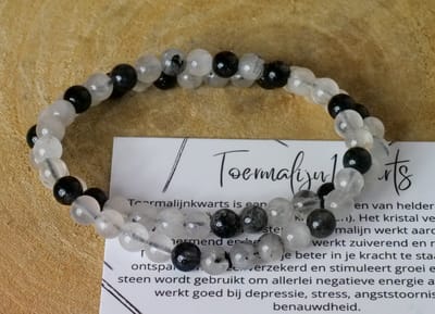 Toermalijn in Kwarts armband met 6mm kralen - edelstenen - Perfect cadeau voor mannen en vrouwen - Inclusief uitleg - Spiritueel - Black Tourmaline - Angst - Tegen straling - Ontspanning - Aarding - Stress - 100% NATUURLIJK
