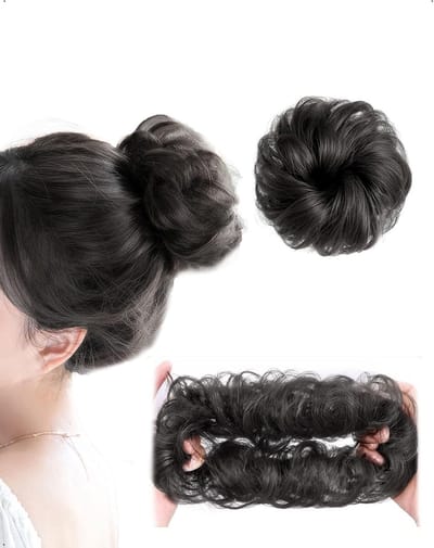 Kruidige Krullende Haarstuk voor Messy Bun - Hoge Elastische Ring, Fluffy Scrunchies en DIY Haarextensions in Zwartbruin