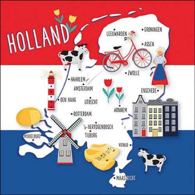 Ambiente Tafel diner servetten - Nederland/Holland thema - 20x stuks - 33 x 33 cm - Souveniers - Landen