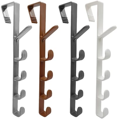 Allecto - Hangende Deurhaken Rek - 4 Stuks Met 5 Haken - Nagelvrij En Eenvoudig Te Bevestigen - Geschikt Voor Handdoeken En Jassen - Wit, Grijs, Zw...