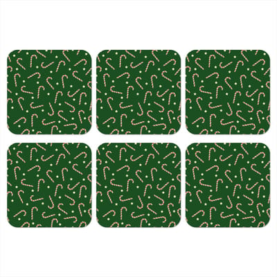 Onderzetters voor glazen - Kerstmis - Patronen - Zuurstok - Sterren - 10x10 cm - Glasonderzetters - 6 stuks - Tafeldecoratie Kerstmis - Kerstdecoratie tafel - Tafelversiering