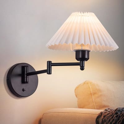 NETTLIFE Wandlamp Stof - E27 Fitting - Wit - Draaibaar Design - Binnen Wandverlichting - Vintage Hallamp MAX.40W - voor Slaapkamer | Woonkamer | Trappenhuis | Kantoor-excl. lichtbron