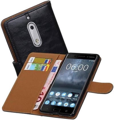 Zakelijke Book Case Telefoonhoesje Geschikt voor de Nokia 5 - Portemonnee Hoesje - Pasjeshouder Wallet Case - Zwart