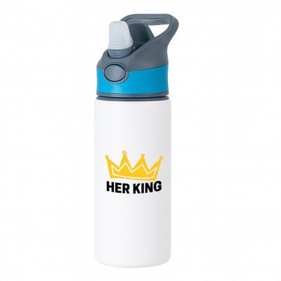 Hacebo® - Her King waterfles met rietje blauw - Verjaardag - Haar - Hem - Grappige tekst - water fles - 650ML