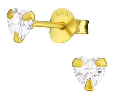 Joy|S - Zilveren petit hartje oorbellen - kinderoorbellen - 4 mm - zirkonia - gold plated