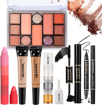 Professionele Make-up Set met Oogschaduwpalet, Concealer, Lippenstift en Mascara - Draagbare Cosmetica Kit voor Vrouwen en Meisjes voor Dagelijks Gebruik en Reizen