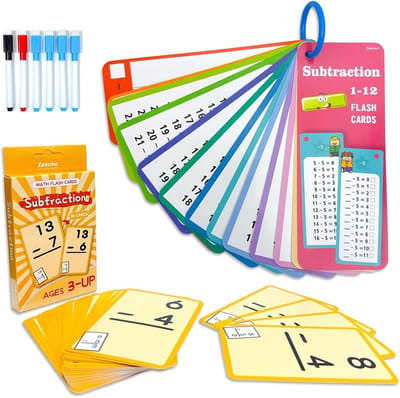 Leerkaart voor wiskundige kaarten met 6 uitwisbare markers - oefenkaarten en aftrekkingskaarten voor kinderen - huis en klaslokaal