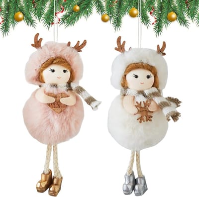 Zachte Engel Hanger voor Kerstboomdecoratie - 2 Stuks Pluche Engel Ornamenten voor Feestelijke Versiering en Kerstsfeer