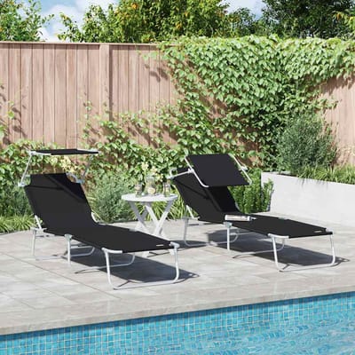 vidaXL Ligstoel 2 pcs Zwart 58 x 188 x 77cm Polyester