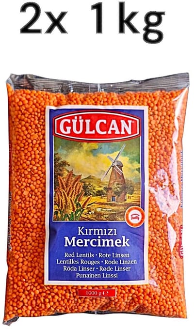 Gülcan Rode Linzen Voetbalvorm – 2x 1kg | Eiwitrijk, Vezelrijk & 100% Natuurlijk - Gülcan Kırmızı Futbol Mercimek – 2x 1kg | Protein Kaynağı, Lifli & %100 Doğal - Gülcan Red Football Lentils – 2x 1kg | High Protein, High Fiber & 100% Natural