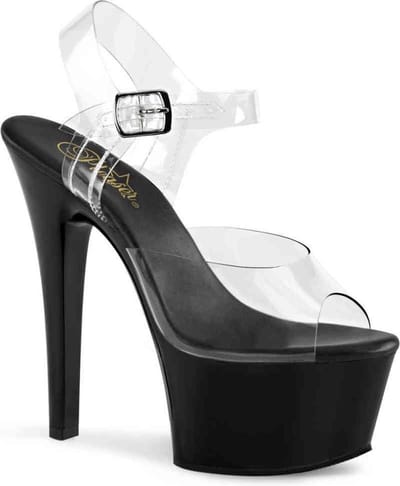 Pleaser - ASPIRE-608 Sandaal met enkelband, Paaldans schoenen - Paaldans schoenen - 35 Shoes - Zwart/Transparant