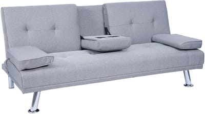 3-zits bank MCW-F60, slaapbank logeerbed, verstelbare bekerhouder 97x166cm ~ textiel, lichtgrijs