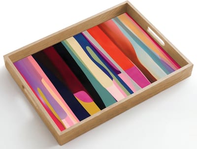 Dienblad hout 50x35 cm - Schootdienblad - Kleurbanen - Verticaal - Kleurrijk - Borrelplank rechthoek - Plateau dienbladen