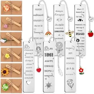 Set van 6 metalen boekenleggers met dankbetuigingen voor leraren - Perfect cadeau voor kerst, verjaardag en afstuderen