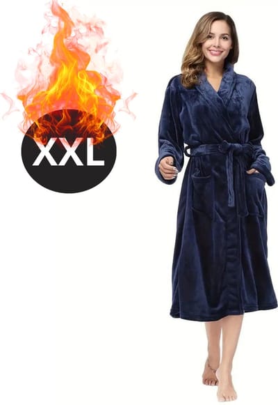 Bovista Badjas Dames - Fleece - Katoen - Badstof - Sauna - Hamam - Wafel - Bathrobe - Duster - Ochtendjas - Spa - Kimono - Donkerblauw XXL