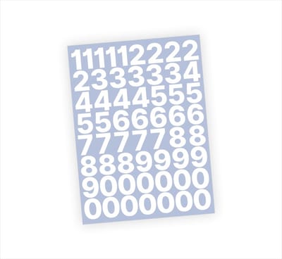 Cijfer stickers / Plaknummers - Stickervel Set - Wit - 3cm hoog - Geschikt voor binnen en buiten - Standaard lettertype - Mat