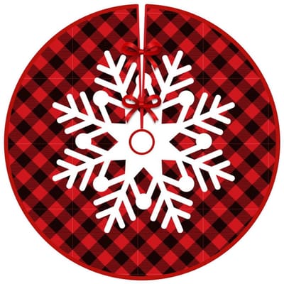 QTTVBTNA - 1 Stuk Kerstboom Rok - Rode Boomrok met Witte Sneeuwvlokken - Binnen en Buiten - Feestelijke Kerstversiering voor Boomstam en Huiskamer - 90 cm