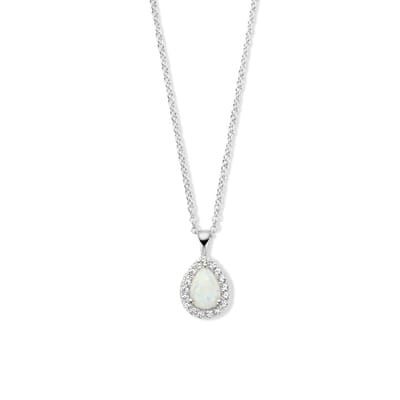 YO&NO ketting - Dames - Synth. opaal en zirkonia - 41 + 4 cm - Gerhodineerd - Zilver 925