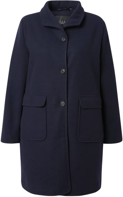 Ulla Popken - Dames - Mantel met wollen look spaghettikraag grote zakken - Marine - Maat 42+
