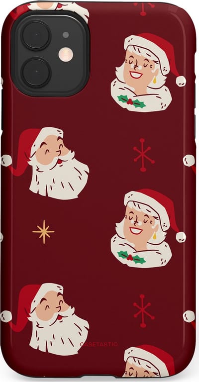 Casetastic hoesje geschikt voor Apple iPhone 11 - Dubbellaagse bescherming - Mr. & Ms. Santa - Kerst - Fashion Case - Bordeaux Lichtgrijs Taupe