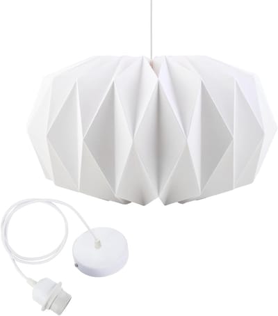Papieren Lampenkap met Kabel, E27 Origami Hanglamp, Balvormige Lamp van 43 cm voor Appartementen, Cafés en Creatieve Ruimtes, Scandinavisch Minimalistisch Ontwerp