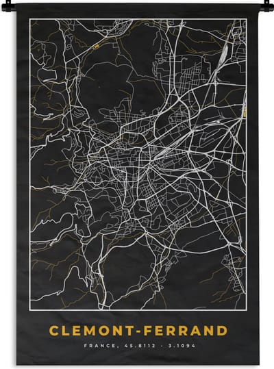 Wandkleed - Wanddoek - Kaart - Frankrijk - Plattegrond - Clemont-Ferrand - Stadskaart - 120x180 cm - Wandtapijt