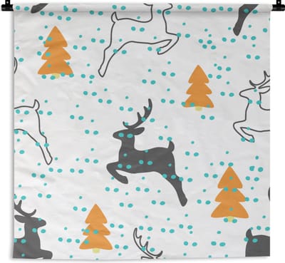 Wandkleed - Wanddoek - Hert - Patroon - Boom - 90x90 cm - Wandtapijt
