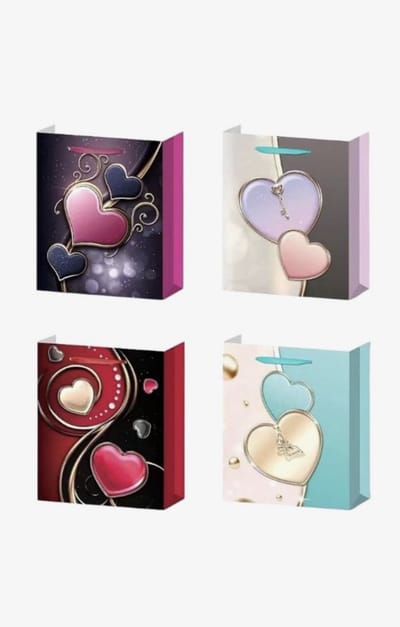 4 x Luxe papieren cadeautassen - 23*18*8cm – Stevig & Herbruikbaar – Verschillende Kleuren en Prints – Cadeau & Geschenktas - Valentijnsdag cadeautassen