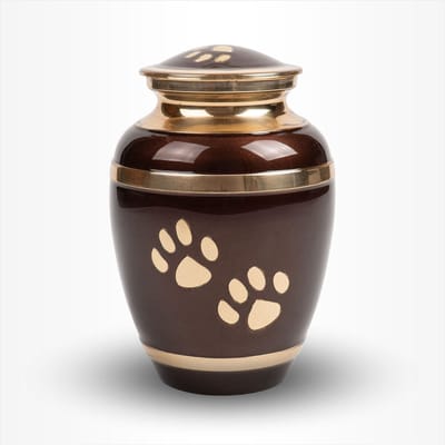 Dieren Urn Hond Groot 2 liter Bruin Goudkleurig Pootafdruk - Dieren Urn voor As Crematie - Urn Hond - Urn Kat