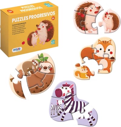 Progressieve puzzels voor kinderen van 2 tot 3 jaar - Educatief speelgoed met dierenmotieven