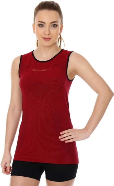 Brubeck Dames Sportkleding - 3D PRO Hardloopshirt / Sportshirt Mouwloos - Naadloos -Cherry-S