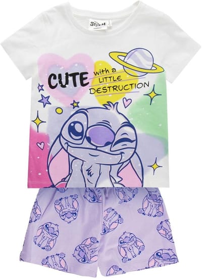 Disney Stitch Zomerset Meisjes – T-shirt en Korte Broek – Paars – Kinder Kleding Set