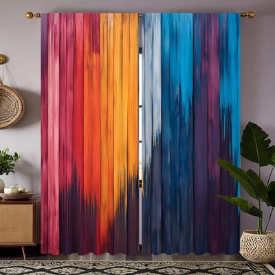 2 Pièces - Rideaux imprimés à blocs de couleurs rayées artistiques traditionnels, décoration de maison emballée, décoration de pièce 14Wx39L(35x100CM)x2