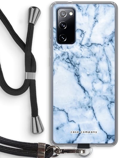 Case Company® - Hoesje met koord geschikt voor Samsung Galaxy S20 FE / S20 FE 5G hoesje met Koord - Blauw marmer - Telefoonhoesje met Zwart Koord - Bescherming aan alle Kanten en Over de Schermrand