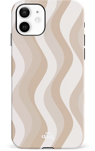 xoxo Wildhearts Minimal Nude - Double Layer - Hardcase geschikt voor iPhone 12 hoesje - Siliconen hoesje iPhone met golven print - Cover geschikt voor iPhone 12 beschermhoes - wit / beige / bruin