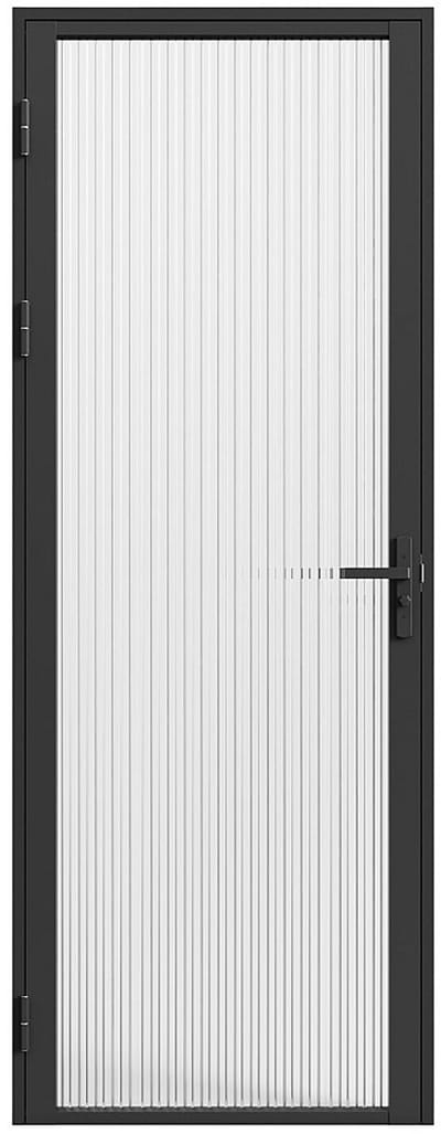 Vente-unique Omkeerbare deur in aluminium en gehard glas met textuur - H204 x B83 cm - Zwart - LOXTON