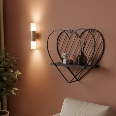 Janse® Wandplank hart - Wandrek zwart - Wanddecoratie - Muurdecoratie - Metalen hart - Fotoplank huiskamer - Woonaccessoires