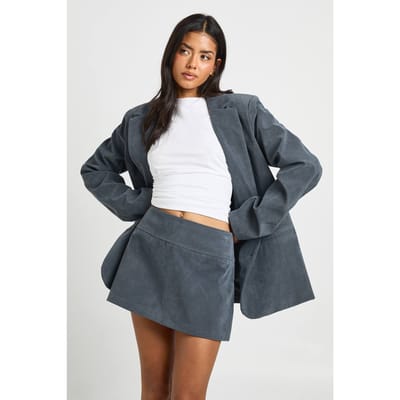 boohoo Dames Namaak Suede Getailleerde A-lijn Mini Rok | Slate Grey | Maat: 8