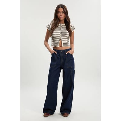 boohoo Dames Hoge Taille Losse Pasvorm Timmerman Wijdbeen Jeans | Rinse | Maat: 6