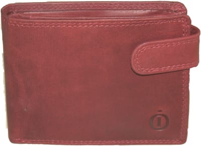 Oi retro rode leren herenportemonnee met lip / klein laag model billfold met klep naar links / compacte herenbeurs afsluitbaar / RFID SAFE / retro rood leer / 565Red NR