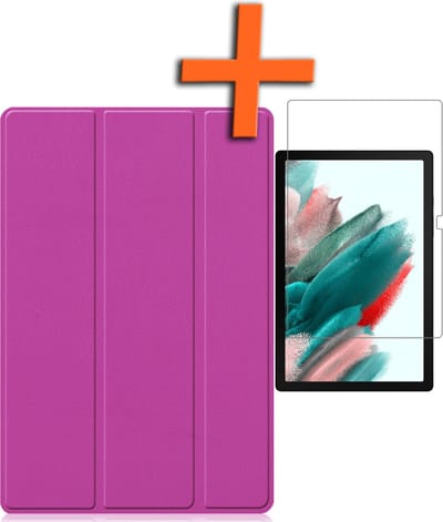 Hoesje - Geschikt voor Samsung Galaxy Tab A8 - Met Screenprotector - Trifold Bookcase - Hard Cover - Hardcover Book Case - Tablet Hoes - Paars